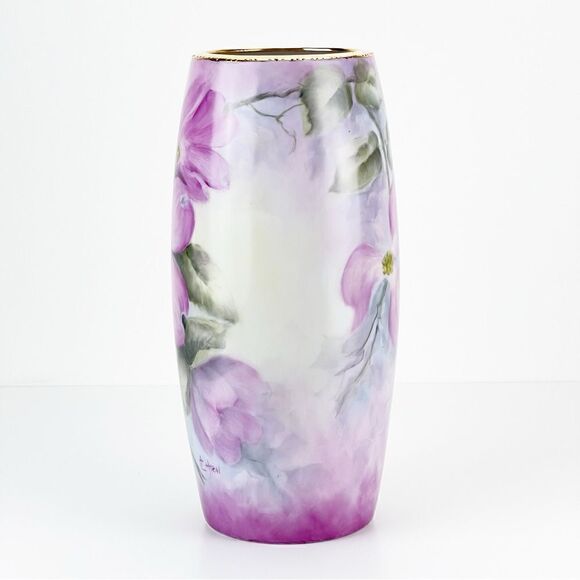 International Porcelain Art Teachers Hand Painted Pink Flowers Floral Vase - Picture 2 of 12